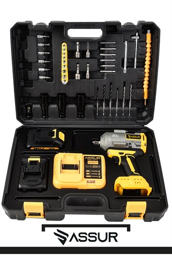 21V 1100 NM Torklu Çift Akülü 10 Pilli 1/2 Sarı Şarjlı Somun Sıkma Sökme Makinesi