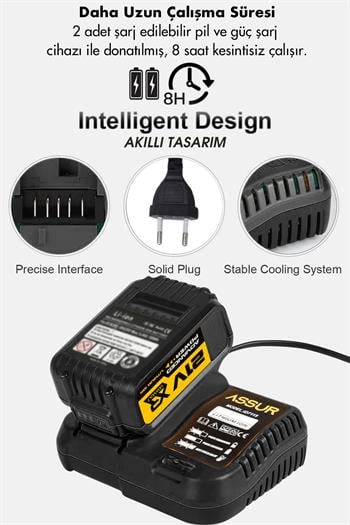 Assur 21V Çift Akülü Şarjlı Matkap 800Nm Torklu Somun Sıkma Sökme