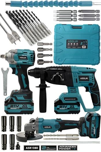 ASSUR 21V 3 LÜ SET ŞARJLI KIRICI DELİCİ HİLTİ + TAŞLAMA MAKİNESİ + SOMUN SIKMA MAKİNESİ