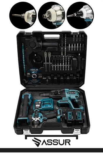 Assur 21V Çift Akü Kırıcı Delici Hilti 2-26mm + Somun Sıkma Sökme + Taşlama 3lü Set