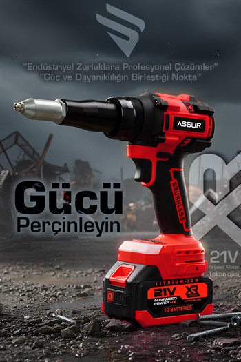 ASSUR 21V Çift Akülü 11000 N.m Kömürsüz Şarjlı Perçin Tabancası