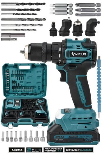 Assur 21V Çift Akülü 4 Başlıklı Kömürsüz Motor Şarjlı Akülü Vidalama