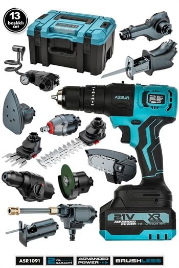 Assur 21V Çift Akülü Kömürsüz Şarjlı 13 Başlıklı Set