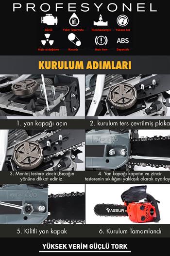 ASSUR 900W 25cc Mini Benzinli Testere Ağaç Odun Dal Budama Kesme Testeresi Hızar Motoru