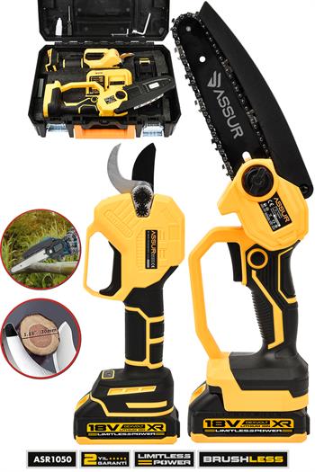 ASSUR 18V Profesyonel 2li Set Çift Akülü Budama Testeresi Ve Bağ Makası Makinesi