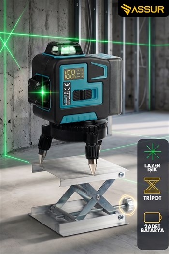 Assur 360° 12 Köşe Otomatik Hizalamalı Yeşil Çizgili Su Terazili Lazer Metre Hizalama