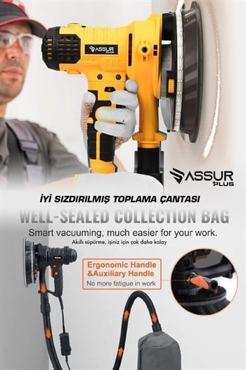 Assur 360Ledli 850W Pro Alçıpan Zımpara Makinası Toz Emmeli
