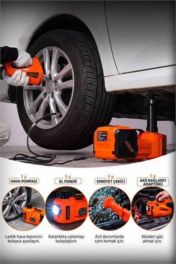 Assur 5i 1 Arada 5 Ton Hidrolik Kriko 12V Hava Kompresörü & Bijon Sökme Sıkma Makinesi