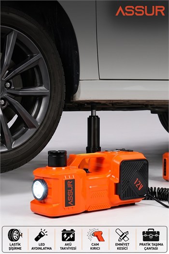 Assur 5i 1 Arada 5 Ton Hidrolik Kriko 12V Hava Kompresörü & Bijon Sökme Sıkma Makinesi