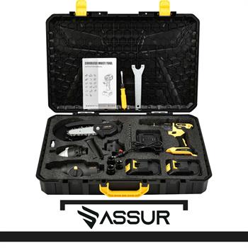 Assur 5 Başlıklı Set 21 Çift Akülü Vidalama + Budama Testeresi + Taşlama + Tilki Kuyruğu + Somun Sıkma