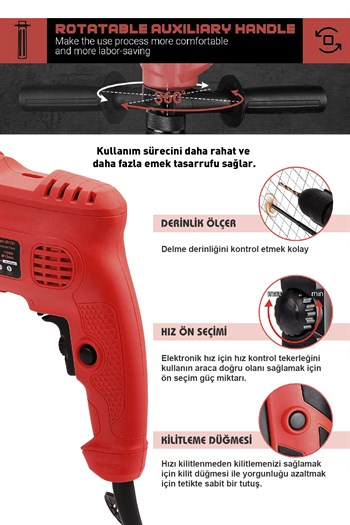 ASSUR 500W Darbeli Metal Şanzıman 13mm Mandren Elektrikli Matkap