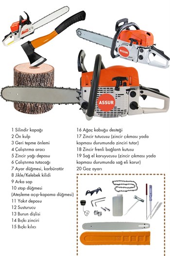 Assur 52 Cc Benzinli Ağaç Odun Dal Kesme 45 Cm Testere