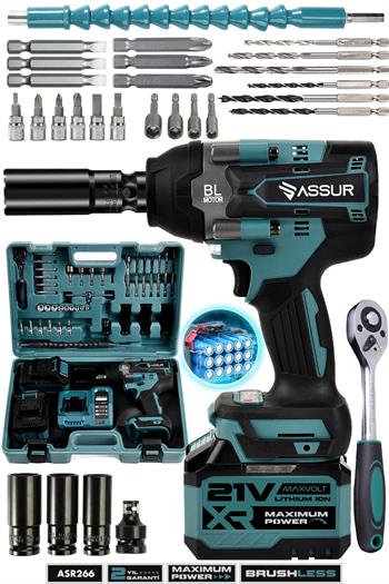 ASSUR 21V 700 Nm Torklu Çift Akülü 1/2 Profesyonel Somun Sıkma Makinesi