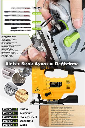 Assur 800 W Devir Ayarlı Dekupaj Testere Makinası