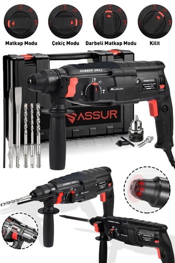 Assur 850W Metal Şanzıman Darbeli Matkap Kırıcı Delici Hilti 2-28mm