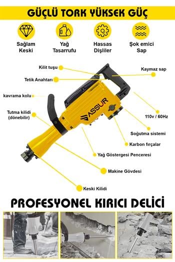 Assur 1800W Darbeli 16 Kg Kırıcı Delici Hilti