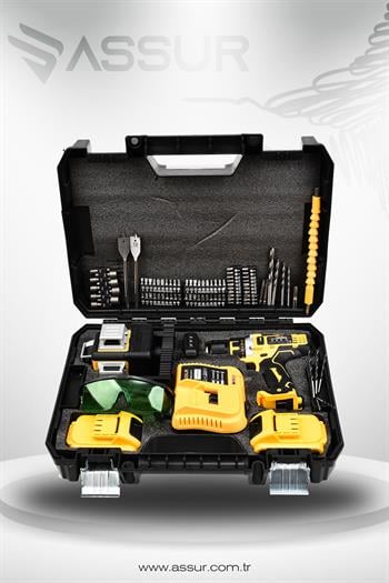 Assur Profesyonel 12V Çift Akülü 12 Köşe 360° Lazer Hizalama & Akülü Vidalama Set