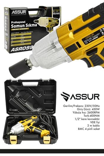 Assur 400 W Elektrikli Somun Sıkma Sökme Makinesi 400 NM Tork 1/2 Başlık