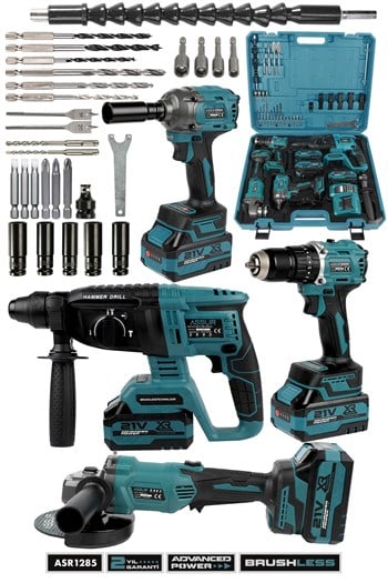 Assur Plus 21V Darbeli Kömürsüz Kırıcı Delici Hilti & Matkap & Somun Sıkma Sökme & Taşlama 4'lü Set