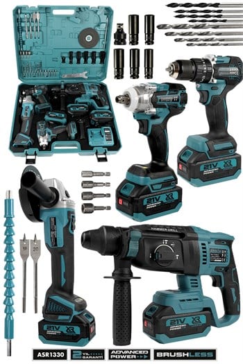 Assur Plus 21V Darbeli Kömürsüz Kırıcı Delici Hilti & Taşlama & Matkap & Somun Sıkma Sökme 4'lü Set