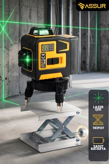 Assur Plus 360° 12 Köşe Otomatik Hizalamalı Yeşil Çizgili Su Terazili Lazer Metre Hizalama