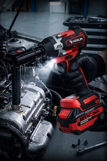 ASSUR 450 NM TORKLU 21V ÇİFT AKÜLÜ 10 PİLLİ KÖMÜRSÜZ 1/2 KIRMIZI SOMUN SIKMA SÖKME MAKİNESİ