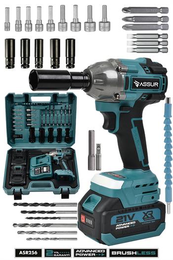 ASSUR 21V 350 Nm Torklu Çift Akülü 10 Pilli Kömürsüz 1/2 Sarı Somun Sıkma Makinesi