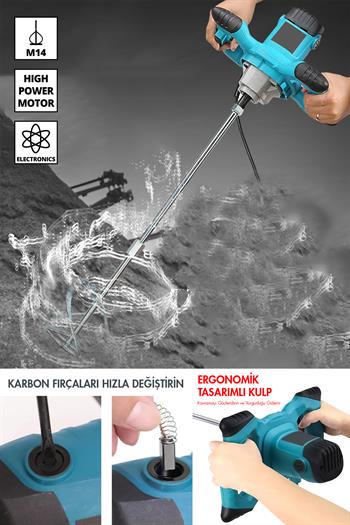 Assur Profesyonel 1800W Devir Ayarlı Elektrikli Alçı Boya Ve Harç Karıştırıcı Mikser