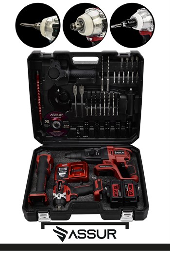 Assur Profesyonel 21V Çift Akü Kırıcı Delici Hilti 2-26mm + Somun Sıkma Sökme + Taşlama 3lü Set