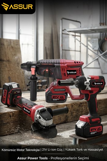 Assur Profesyonel 21V Çift Akü Kırıcı Delici Hilti 2-26mm + Somun Sıkma Sökme + Taşlama 3lü Set