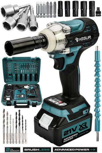 ASSUR 21V 350-400 Nm Tork Profesyonel Çift Akülü Darbeli Matkap Vidalama Somun Sıkma