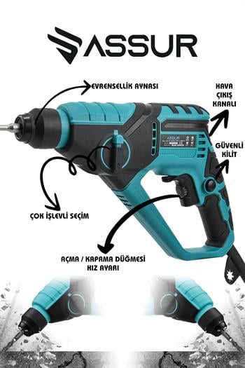 Assur 250W 2 Kademeli Bakır Sargılı Darbeli Kırıcı Delici Hilti