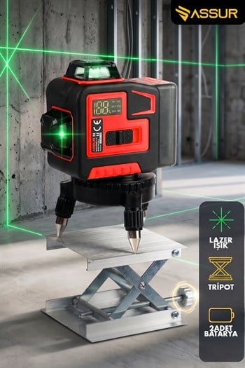 Assur Profesyonel 360° 12 Köşe Otomatik Hizalamalı Yeşil Çizgili Su Terazili Lazer Metre Hizalama