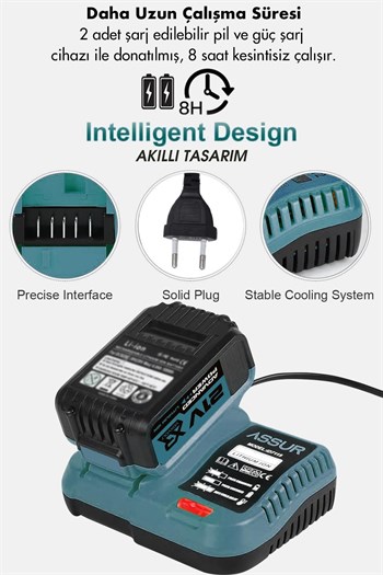 Assur Profesyonel 7 Başlıklı Set 21V Vidalama Taşlama Somun Sıkma Tilki Kuyruğu Budama Hava Pompası Hilti