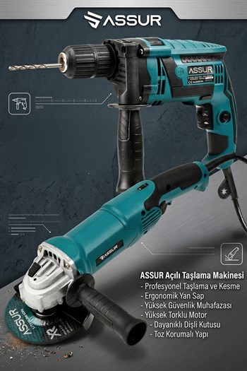 Assur Profesyonel Elektrikli 2li Set Taşlama,Matkap