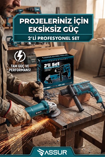 Assur Profesyonel Elektrikli 2li Set Taşlama,Matkap