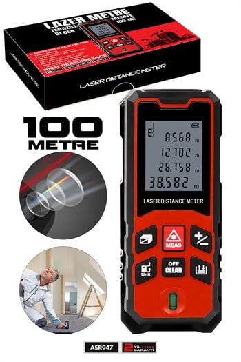 Assur Profesyonel Lazer Terazili Dijital Mesafe Ölçer 100 Metre Ölçüm Cihazı Kırmızı Lazer Metre
