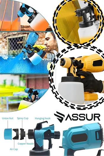 Assur Profesyonel 21V Çift Akülü 300 Mm Vernik Sprey Boya Püskürtme Makinesi
