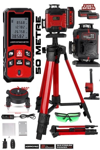 Lazer Metre + 360° 16 Köşe Otomatik Hizalama Tripodlu Lazer Metre Hizalama