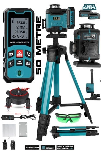 Lazer Metre + 360° 16 Köşe Otomatik Hizalama Tripodlu Lazer Metre Hizalama