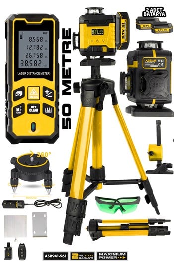 Lazer Metre + 360° 16 Köşe Otomatik Hizalama Tripodlu Lazer Metre Hizalama