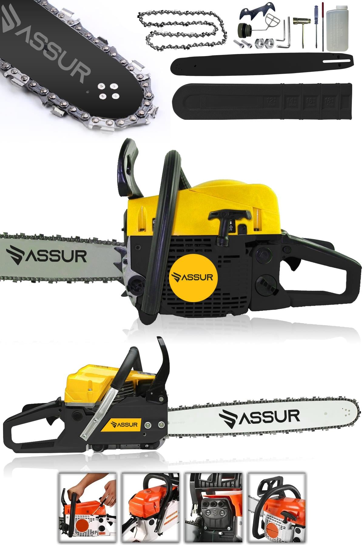 Assur 52 Cc Benzinli Ağaç Odun Dal Kesme 45 Cm Testere