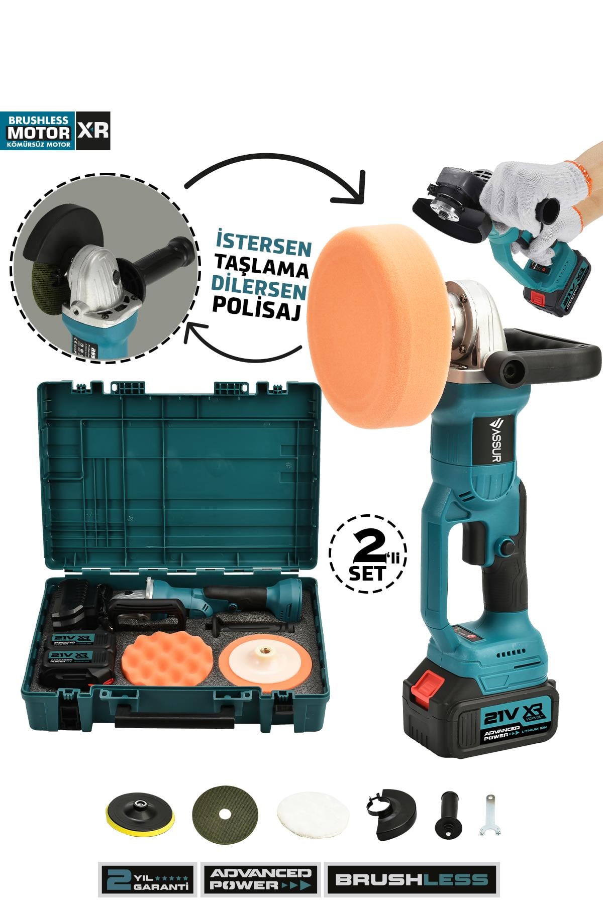 Assur Profesyonel 21V Çift Akü 125 Mm Taşlama & 150 Mm Polisaj