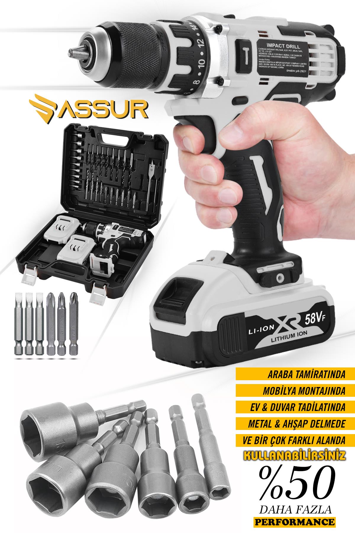 Assur 12V Şarjlı Matkap Bakır Sargılı Çift Akülü Vidalama