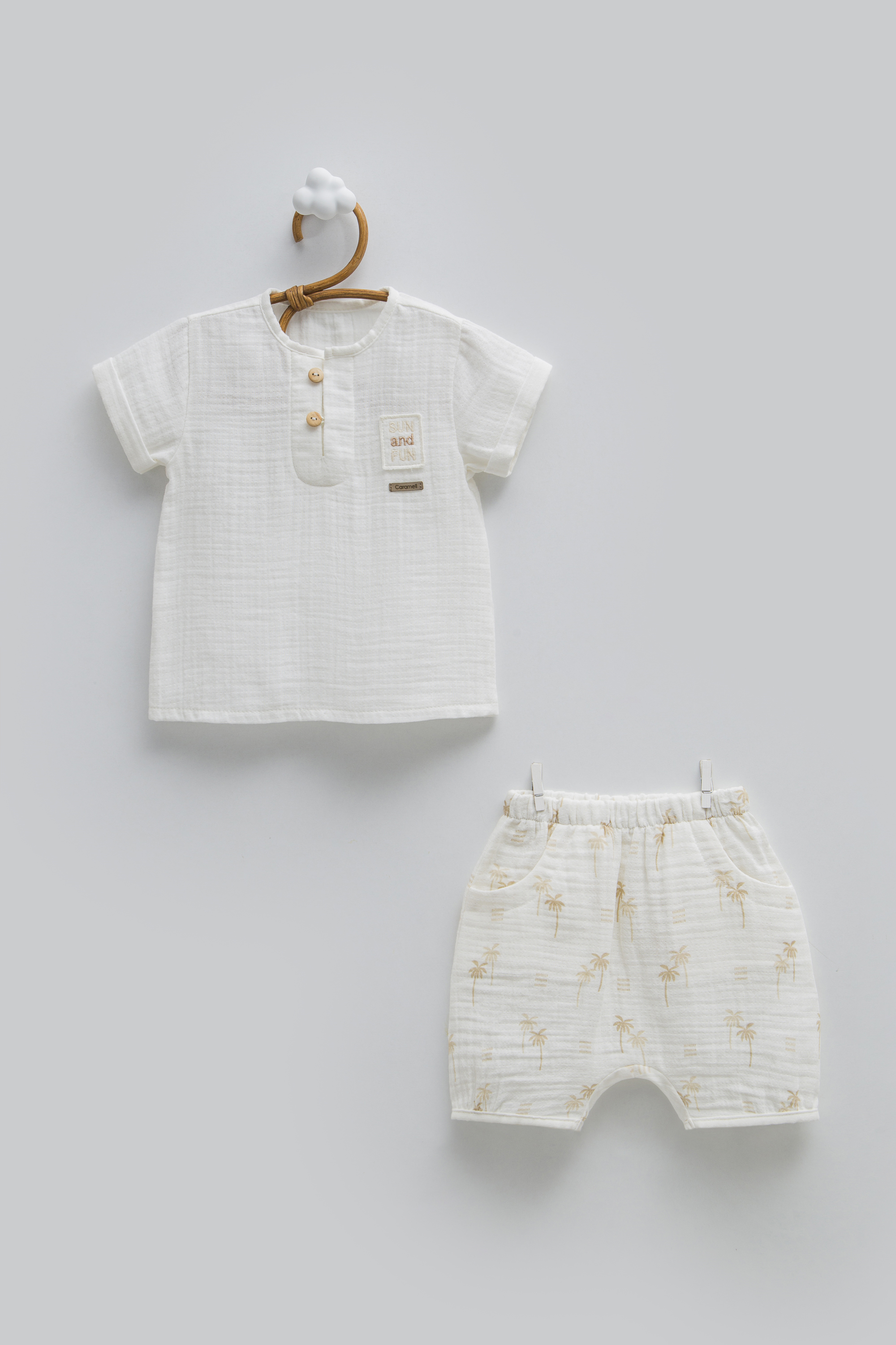 Erkek Bebek İkili TakımCaramell Marina Müslin 2li Erkek Takım Ekru