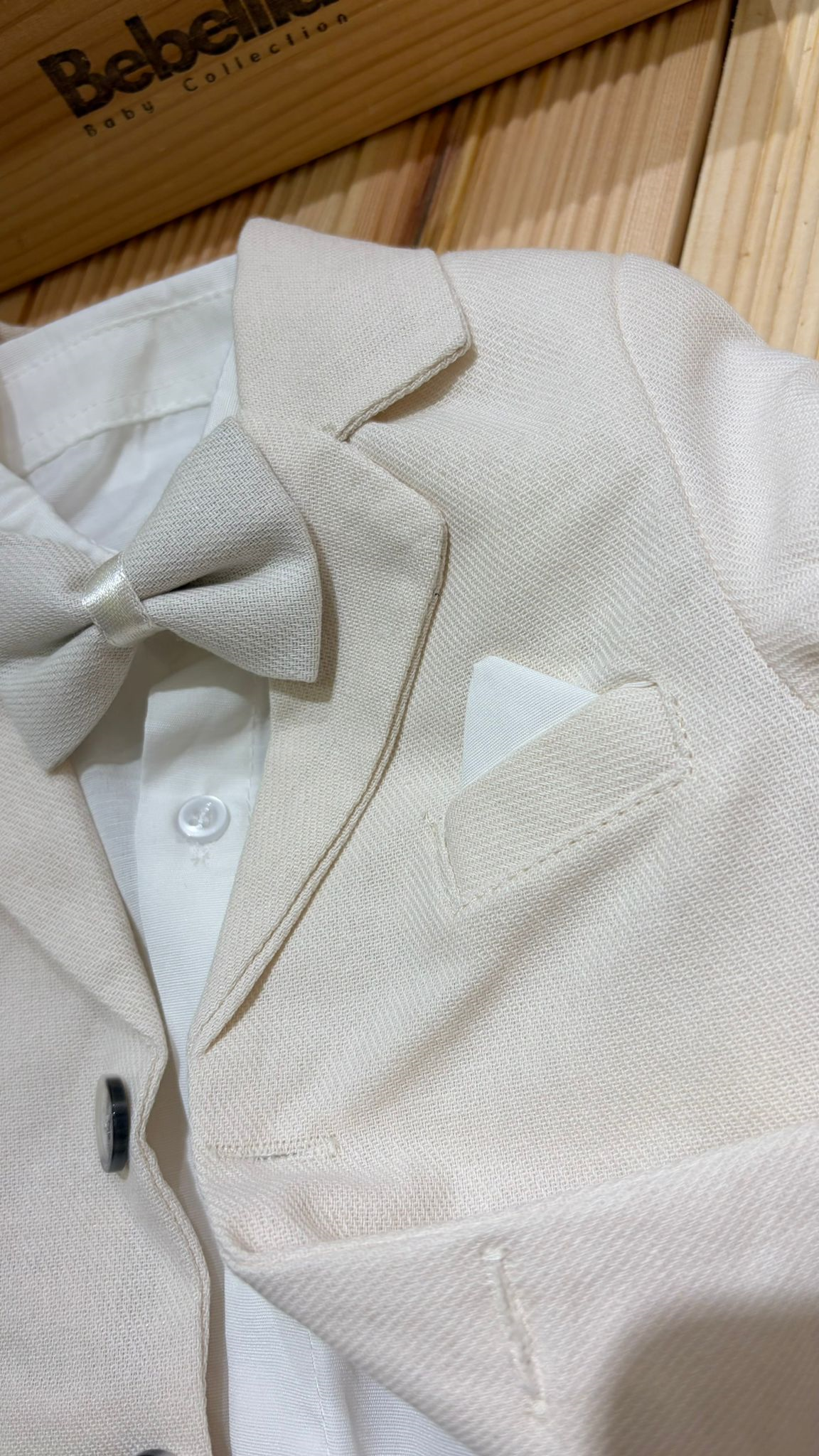 Ceketli Papyonlu Premium Erkek Takım Ekru