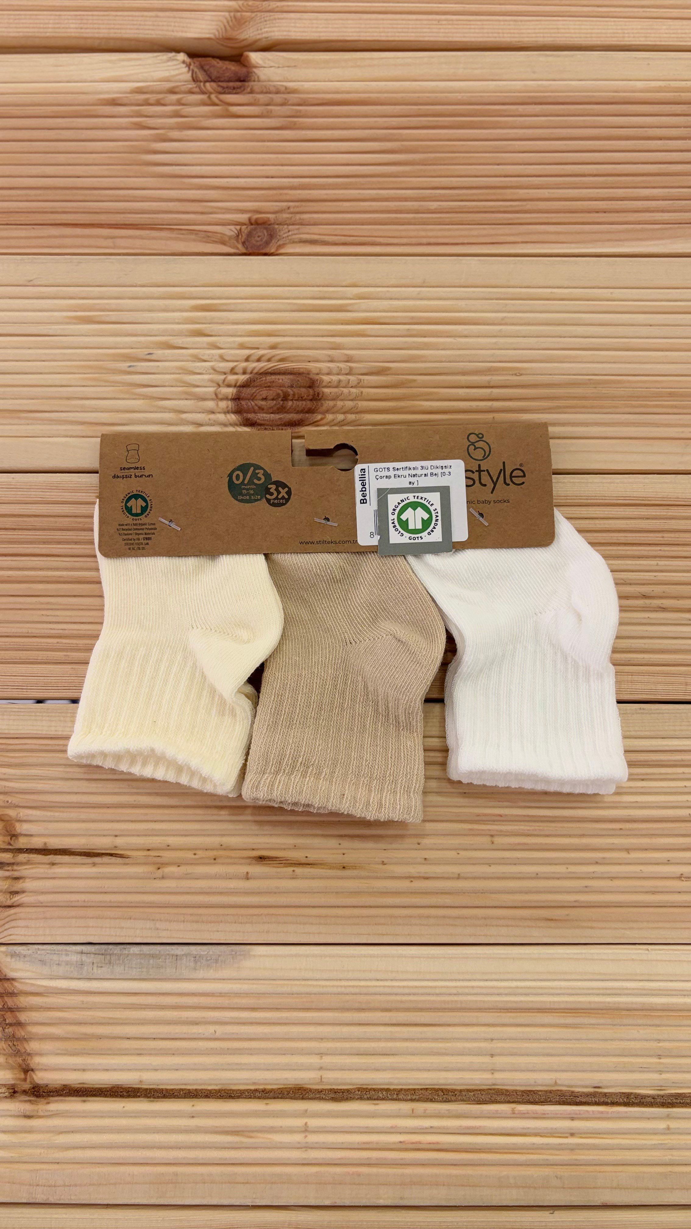 Organik ÇorapGOTS Sertifikalı 3lü Dikişsiz Çorap Ekru Natural Bej