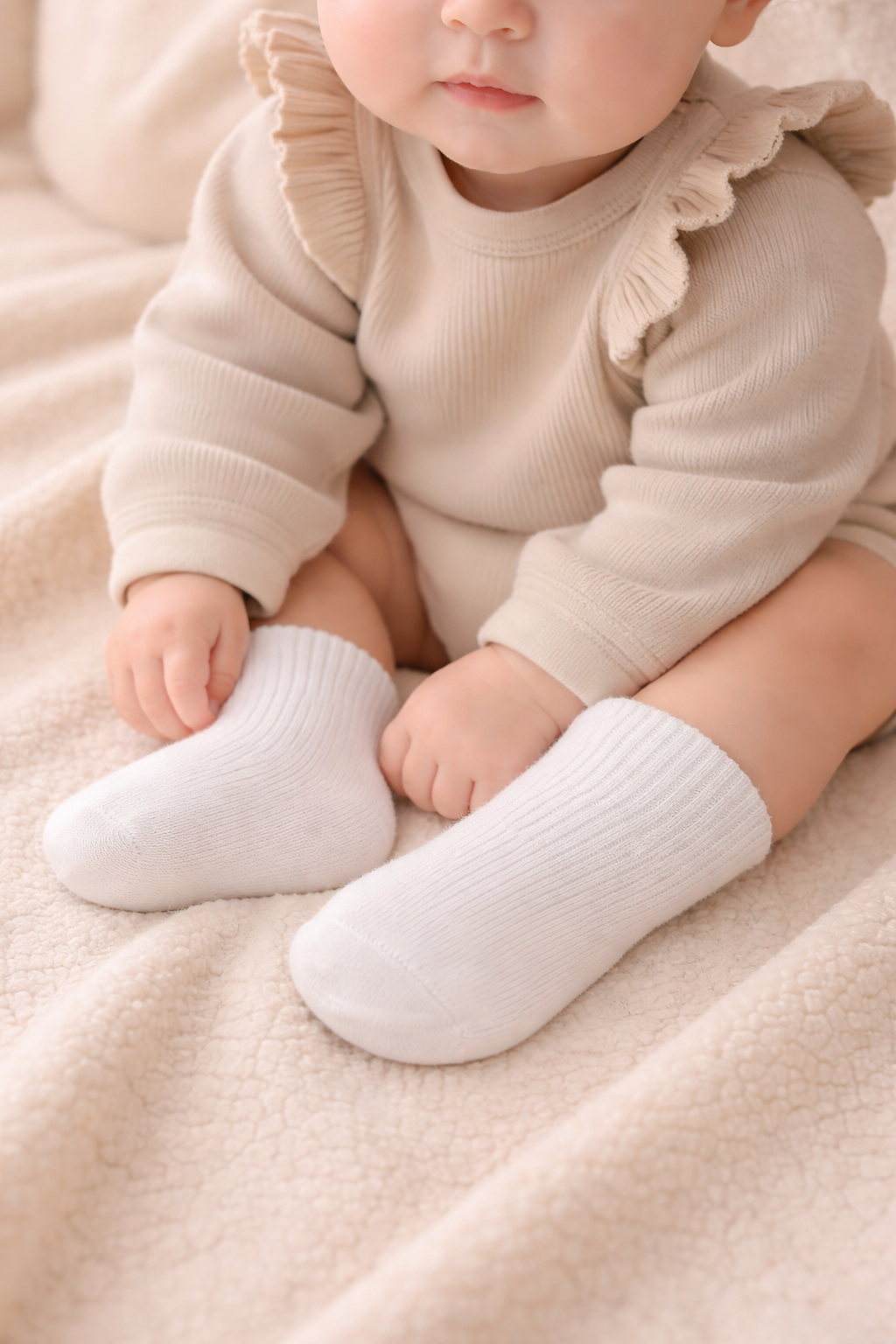 GOTS Sertifikalı 3lü Dikişsiz Çorap Ekru Unisex