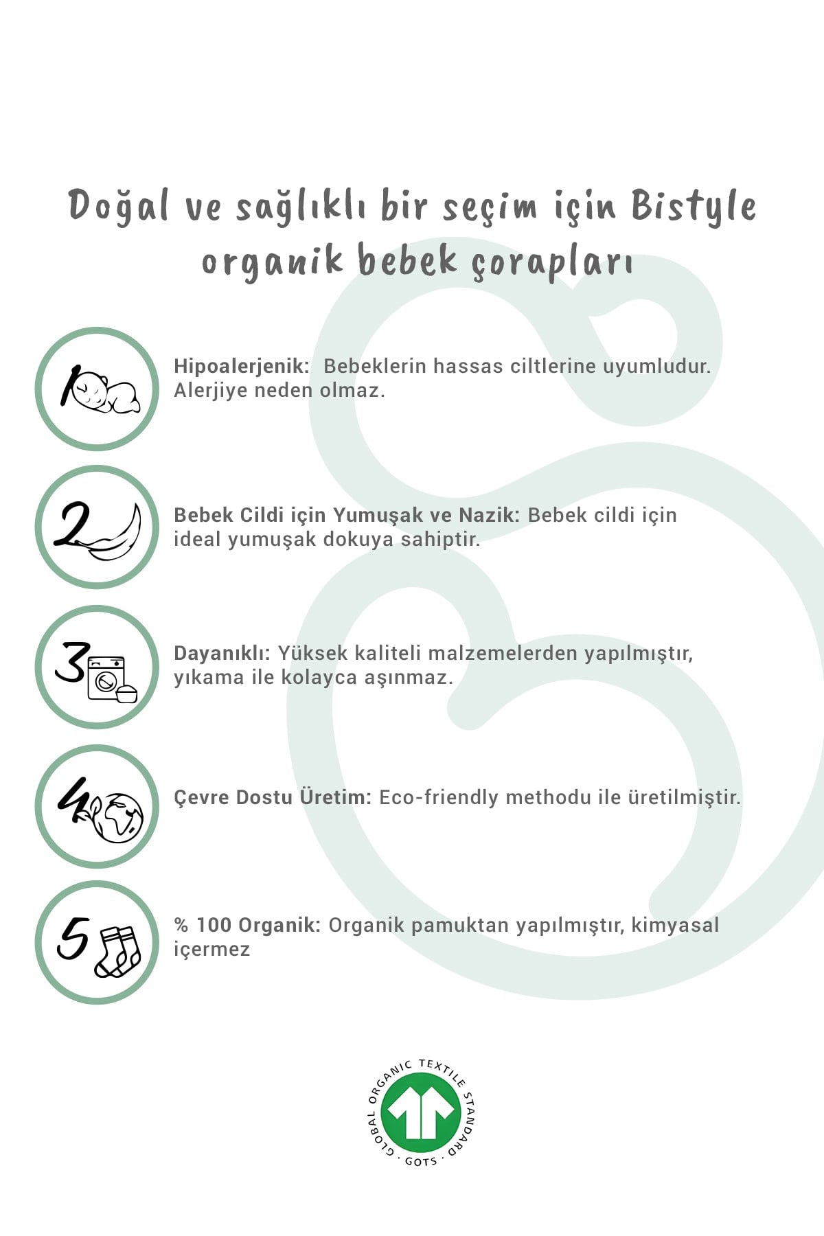 GOTS Sertifikalı 5li Organik Soket Çorap Ekru