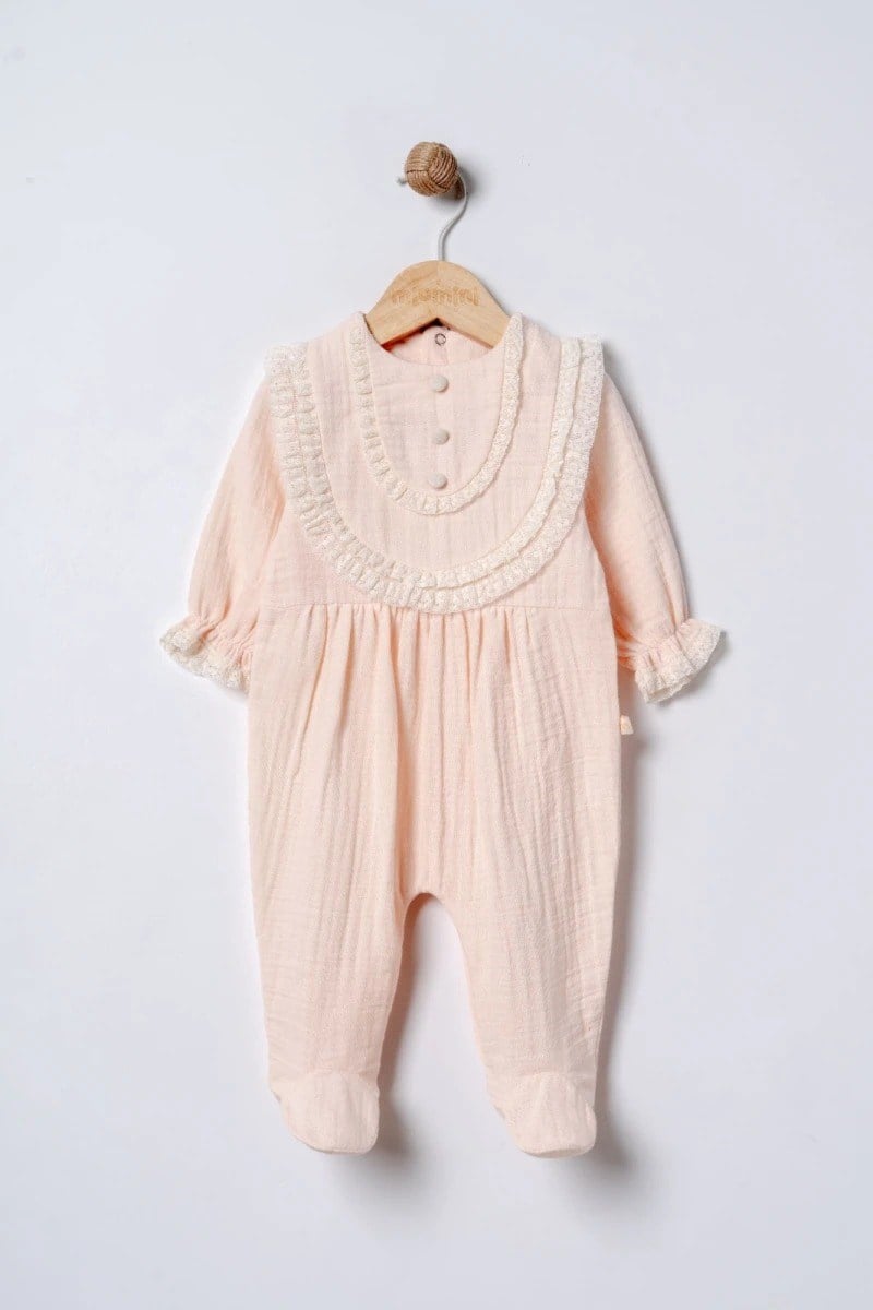 Bebek TulumLinen %100 Pamuk Müslin Kız Tulum Somon